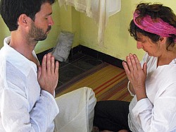 Knowing Touch - beginning an exercise for heart-based energy, connecting and energizing, expressing mutual respect and appreciation. Namaste - 'I recognize the divinity in you'.