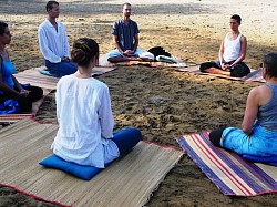Morning practice of Meditation in the Zen Shiatsu Integrated Course in Arambol, Goa, south India.