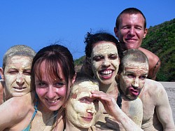 some natural clay-covered faces after mud-bath, Wu Xing course, Zen Shiatsu Integrated Course 2010-11 (Arambol, Goa, India)